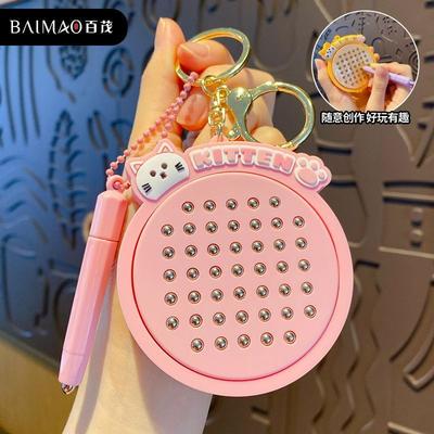 Cat Magnetic Attraction Fun Steel Ball Drawing Board Decompression Creative Keychain Cartoon Toy Couple Bag Pendant