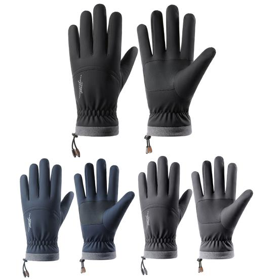 1 Pair Winter Gloves with Adjustable Drawstring Cuffs Waterproof Windproof Wicking Touchscreen Anti-Slip Heat Retention Moisture
