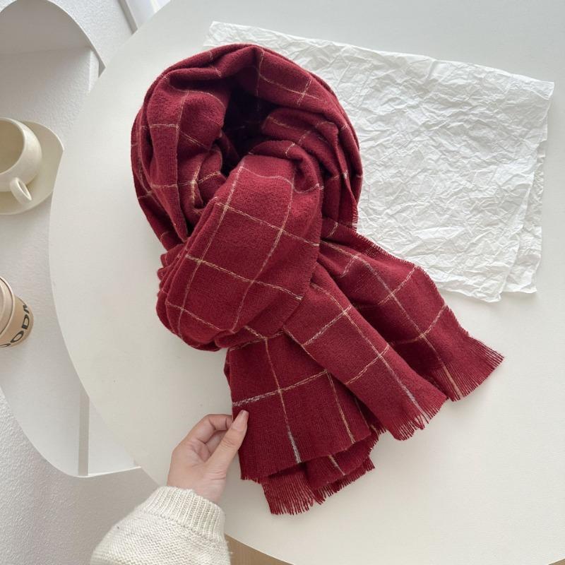 Super soft imitation cashmere checkered women's winter soft new scarf short beard warm simple versatile thickened shawl