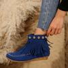 Women Boots Autumn Fashion Tassel Suede Frosted Slip on Ankle Boots Vintage Rivet Flat Casual Shoes Round Toe Zapatos De Mujer
