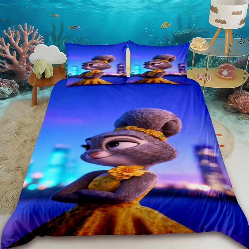 Zootopia Duvet Cover Judy Nick Anime with 2 Pillowcase Bedding Set Soft and Skin-friendly Kids Bedroom Decor Holiday Gifts