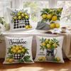 Checkered Lemon Green Leaves Cushion Covers Pillowcase Fantasy-Inspired Home Decor Sofa Cushion Cover Living Room Bed Car Decor