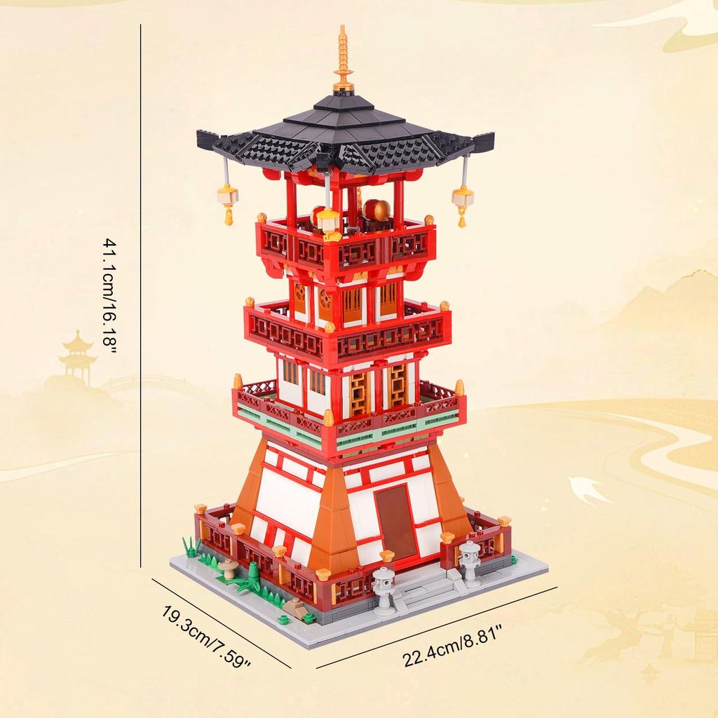 LULUFUN Tower Mini Block Building Traditional Chinese Architecture Fire Block DIY Assembly Hobby Christmas Gift Toy, Model, Tower, Set, Model, Boys,
