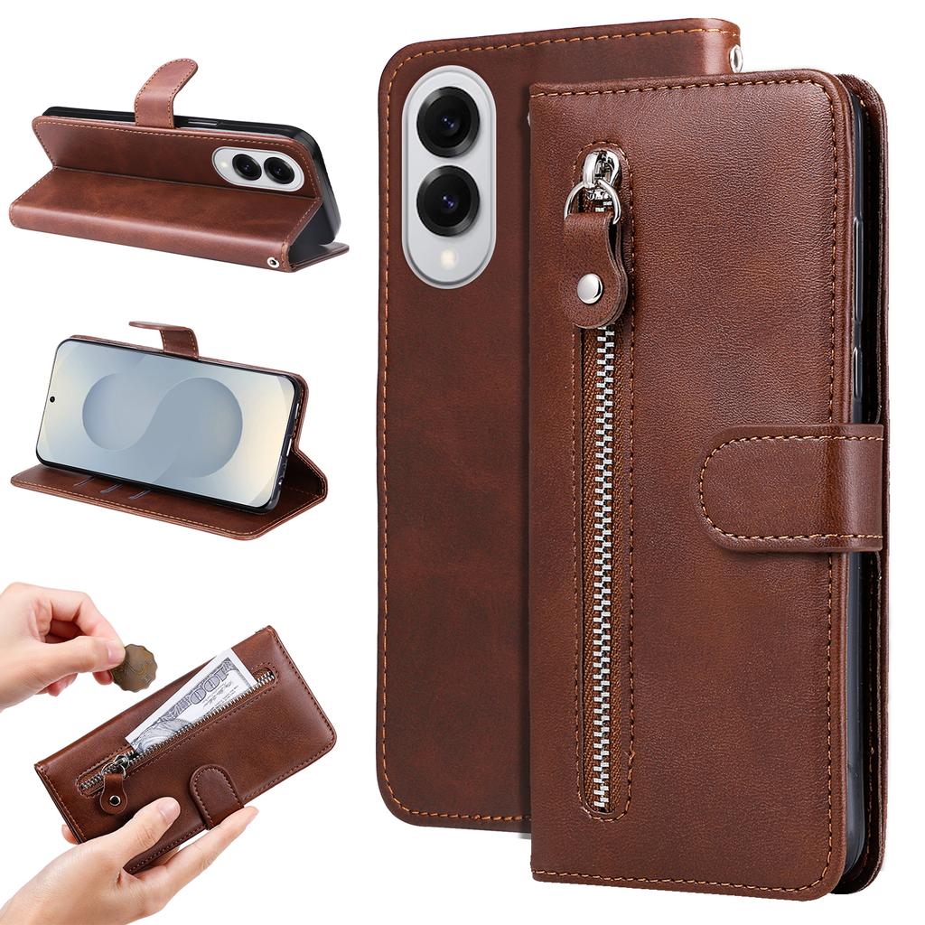 For Samsung Galaxy S25 Edge Case Zipper Wallet Calf Texture PU Leather Phone Cover