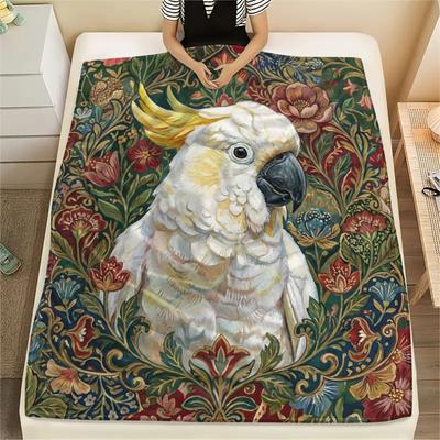 1 Stück Retro Papageien-Print Flanelldecke, Hohe Qualität für alle Jahreszeiten, Heimdekoration, Wärme und Komfort, Perfekt für Weihnachtsgeschenke