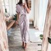 Fashion Women Elegant Turn Down Collar Shirt Dress Summer Short Sleeve with Slit Party Office Ladies Dresses