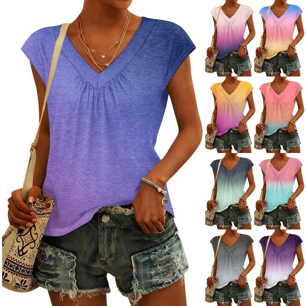 Women's Fashion V-neck Gradient Print Short Sleeve Top