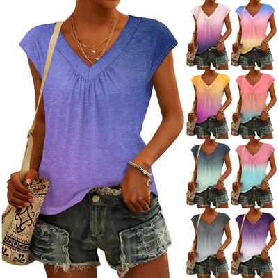 Women's Fashion V-neck Gradient Print Short Sleeve Top