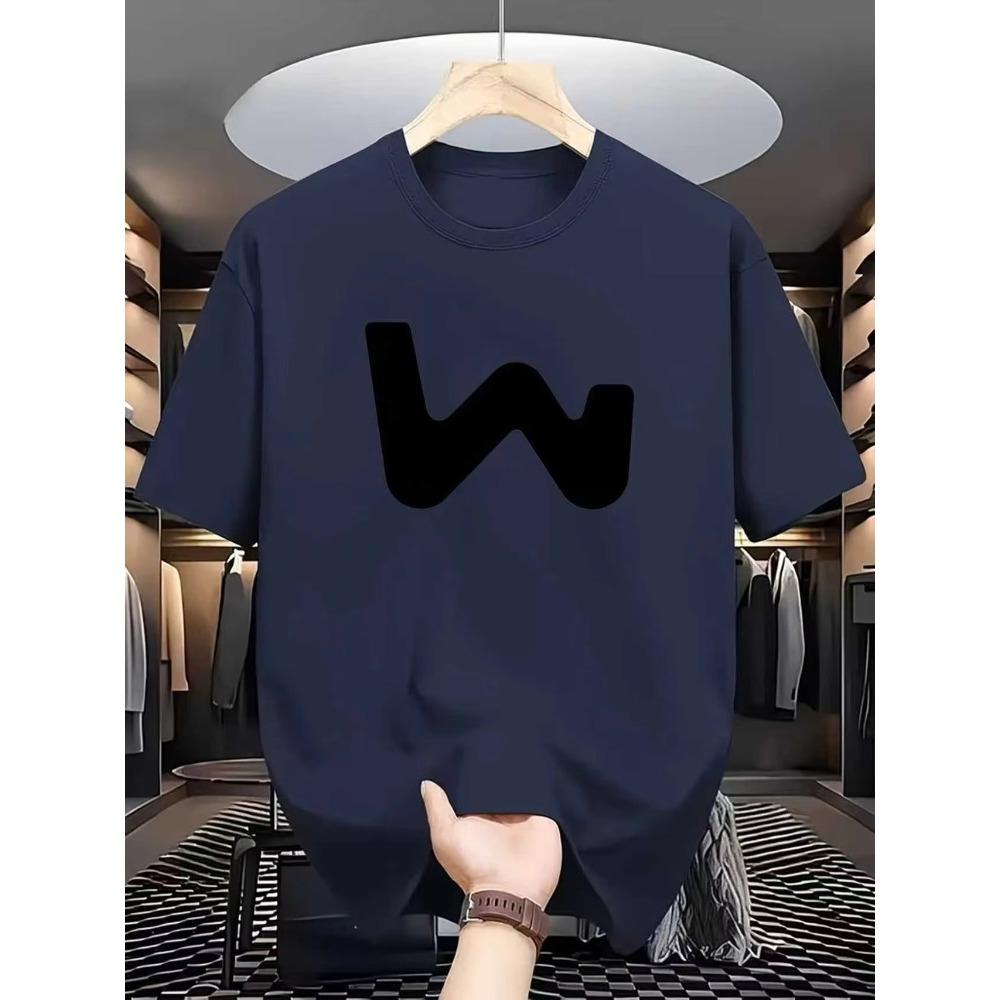 Summer Men's Casual Sports Loose Oversized Simple Letter Pattern Printed Round Neck Short Sleeved T-shirt Top
