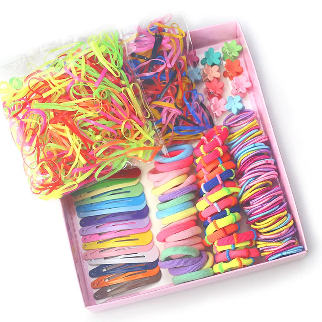 Headwear Combination Set Girl Elastic Hair Ropes Color Metal Hairpin Gift Box Kit for Children