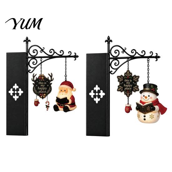Santa Elk Snowman Ornament 2PCS Christmas Bookshelf Lamp, Resin Claus Hanging Room Accent Light, Multi-Color Lighting Wall Mounted for Holiday