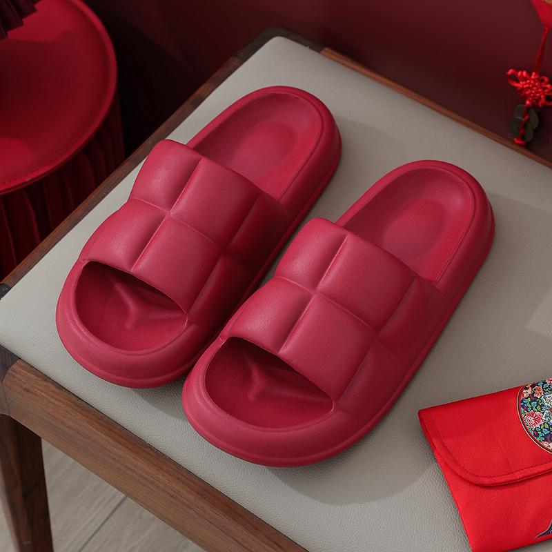 Festive Wine Red Bride Slippers: Luxurious, Comfy Summer Footwear