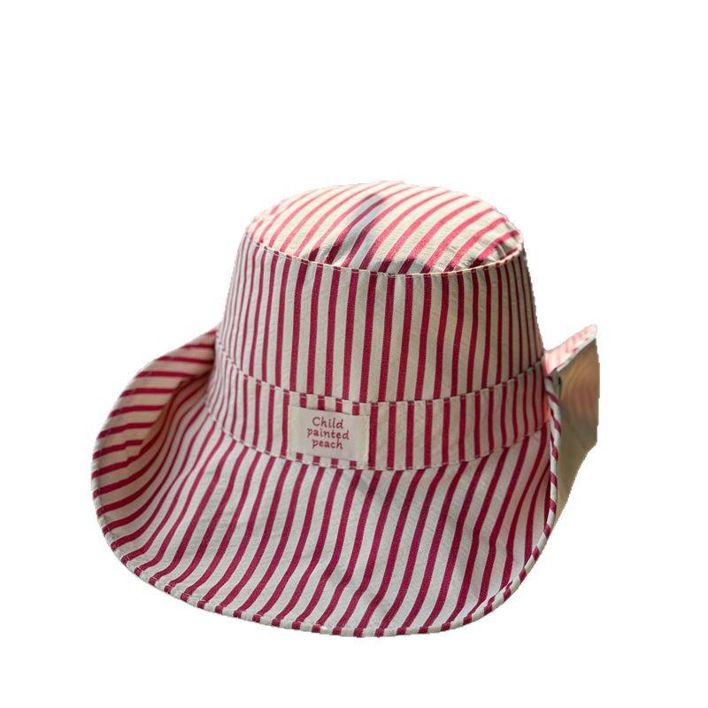 New Korean-style Striped Lace-up Fisherman Hat for Women, Summer Large Brim, UV Protection, Double-sided, Versatile Hiking Hat