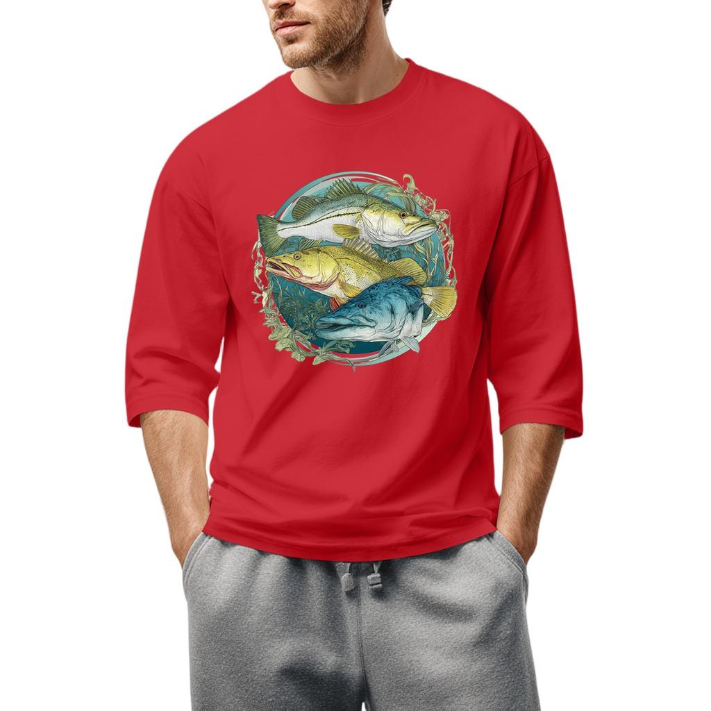 Men'S Round Neck Three-Quarters Sleeve Top Casual Fashion T-Shirt