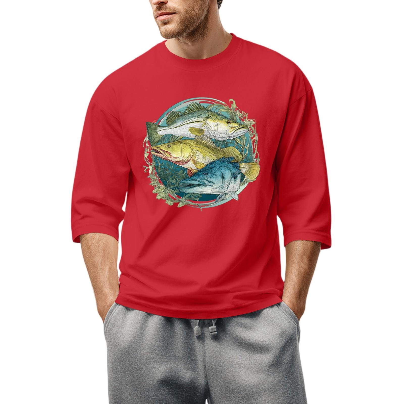 

Men S Round Neck Three-Quarters Sleeve Top Casual Fashion T-Shirt S червоний