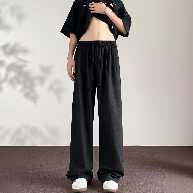 LOMBT Breathable Casual Pants for Men, Spring And Summer Loose-Fit Versatile Wide-Leg Trousers, LD83 Black M