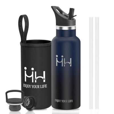 HAPPDA Straw Water Bottle, 500ml, Vacuum Insulated, Carbonated Drink Compatible, Wide Mouth, Easy To Clean, Lightweight, Leak-Proof, with Handle, Port