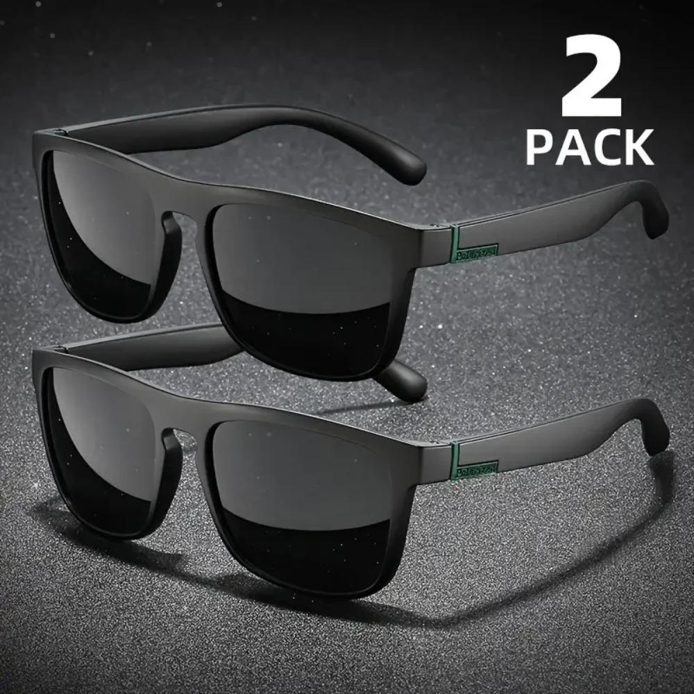 2PCS Lunettes de soleil polarisées carrées tendance Homme Vintage Plastique Lunettes de soleil Homme Femme Élégantes Noires Sport Nuances UV400