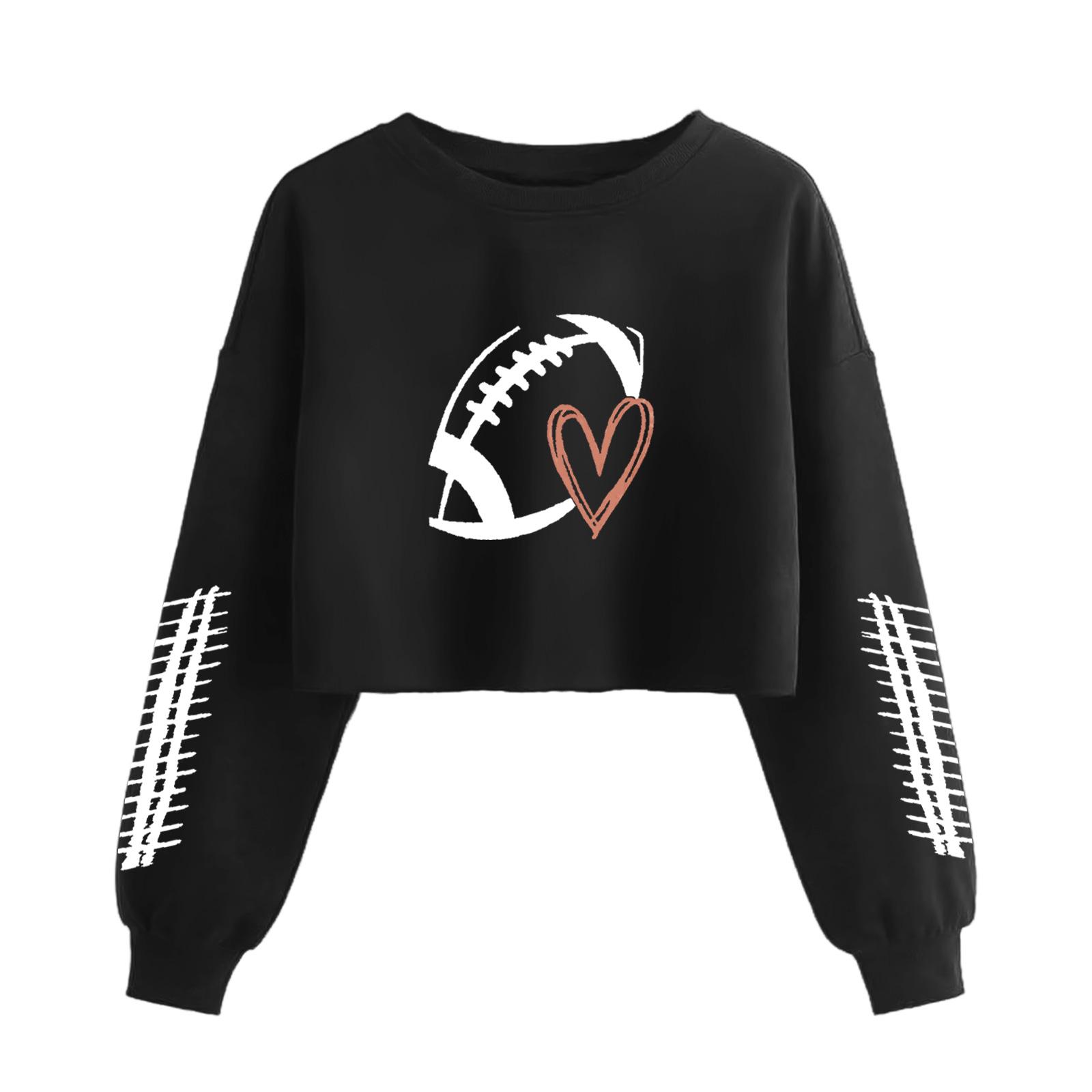 

Women s Fashion Retro Printed Navel-Exposed Long Sleeve Pullover Sweatshirt M чёрный