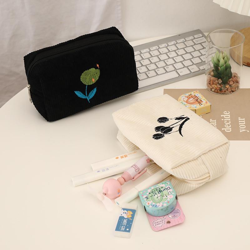 Floral Makeup Bag For Women Large Capacity Cotton Linen Portable Organizer Travel Case