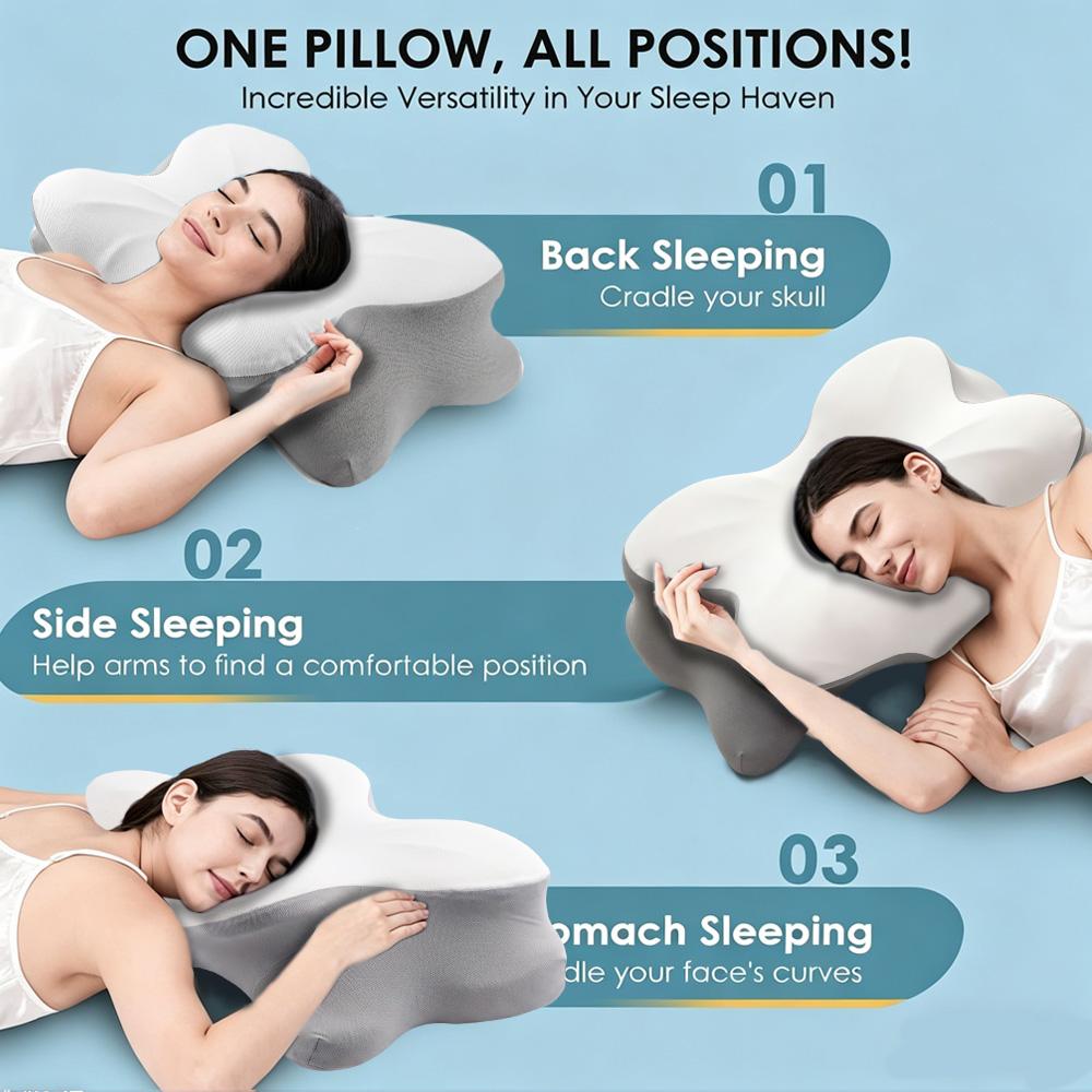 Memory Foam Pillow Cervical Pillow Neck Pain Relief Contour Ergonomic Orthopedic Support Side Back Stomach Sleeper Gifts Grey