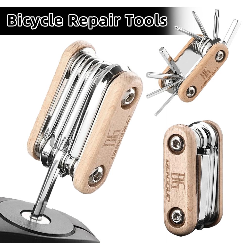 Portable 8 In 1 Bike Multitool Folding Bicycle Repair Tool 45CR Steel Electroplated Titanium Allen Wrench Screwdriver Kit