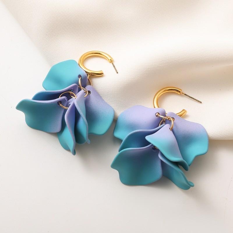 Pinkdudu Fashion Rose Flower Petal Drop Earrings Resin Gradient Color Flower Earrings Women Jewelry PD2384