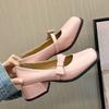 Fashion Spring 2025 New Bow Chunky Heels Sweet Retro French Nude Pink High Heels for Women  shoes for women