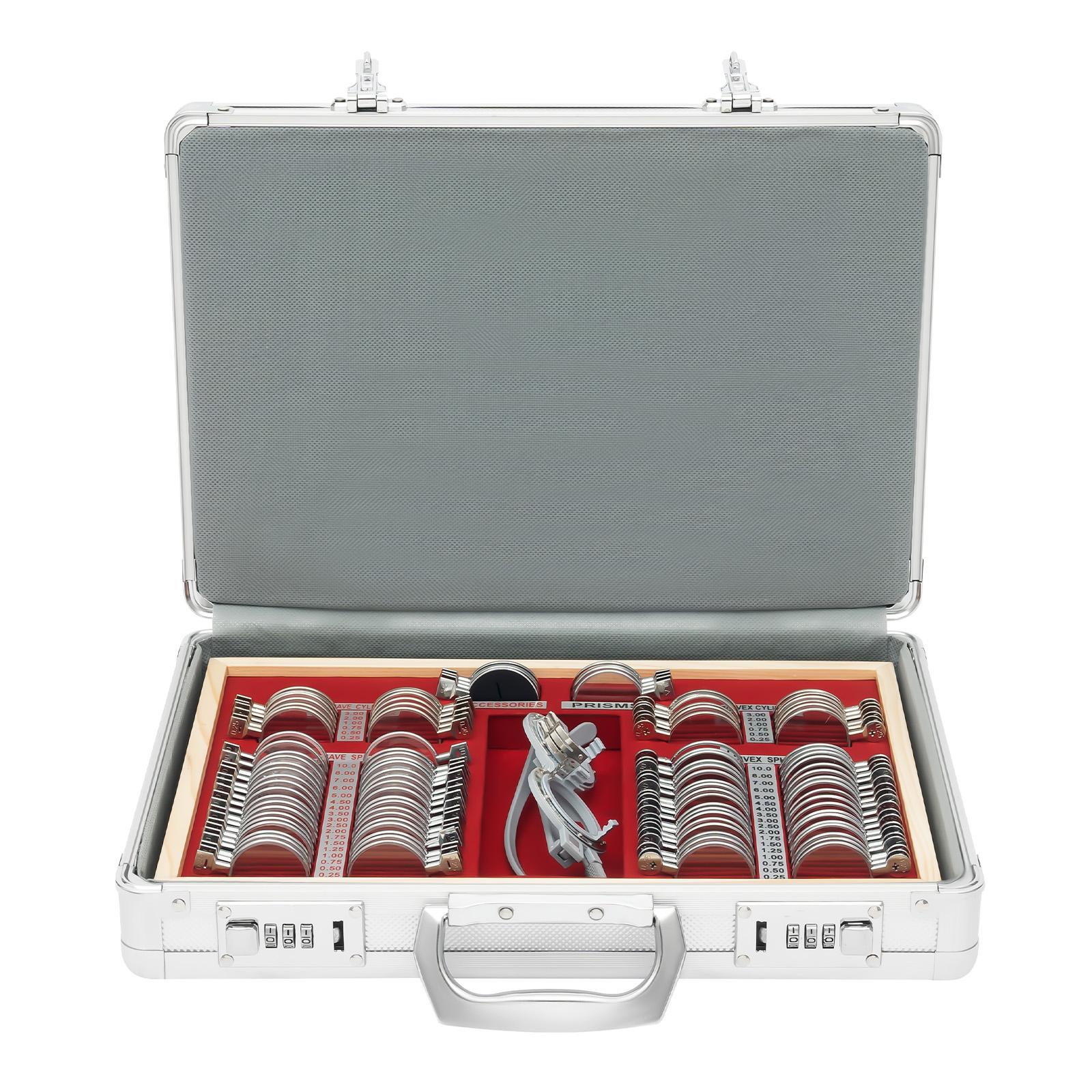 

Набор пробных линз 104 шт., Металлические и стеклянные оптометрические линзы для проверки близорукости, дальнозоркости, астигматизма с портативным кейсом серебряный