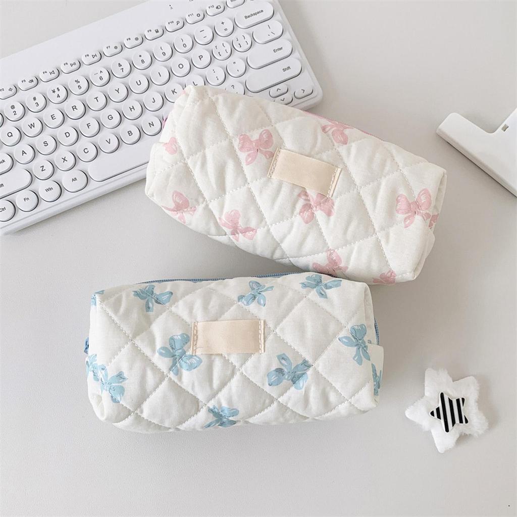Ästhetisches Federmäppchen mit Schleifenmuster, Schreibwarenhalter, Kosmetik-Organizer, Tragbares Etui, Kulturbeutel für College-Studenten