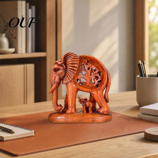 Decorative Statues for Shelves Hollow Carved Mother and Baby Elephant Statue, Resin Figurine, Good Symbolic Animal Luck Sculpture Home Shelf Tabletop