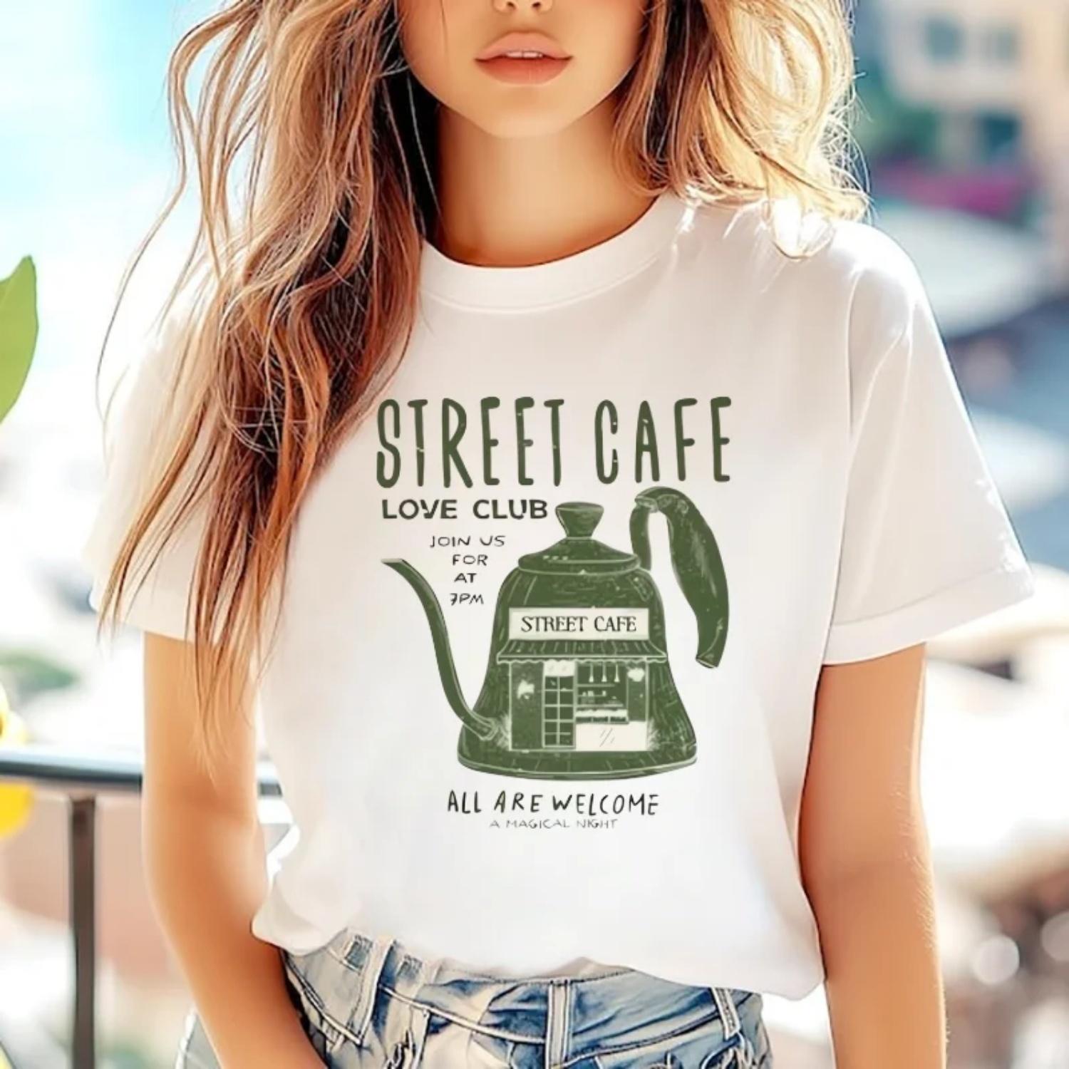 Coffee Enthusiast Pattern Print 90s Women s T-Shirt Fun Casual Regular Short Sleeved O-Neck Summer Top Street Style T-Shirt XXXXXL белый