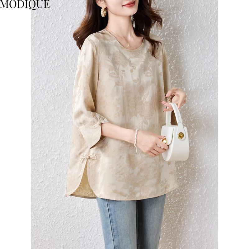 MODIQUE Spring Summer Plus Size New Women Loose Vintage Solid Basic Blouse Shirts Female Casual Slimmer Short Sleeve V-Neck Top