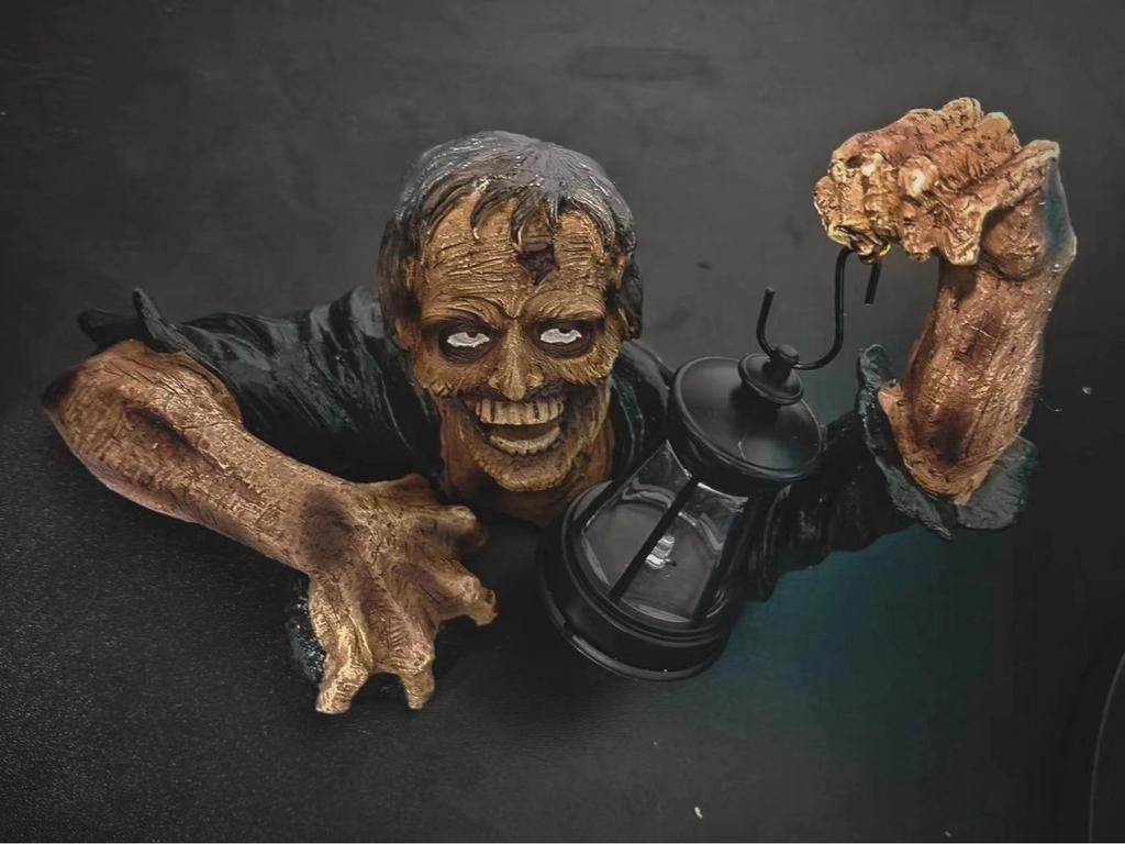 Zombie Lantern Halloween Resin Craft with Lights - Spooky Courtyard Decoration