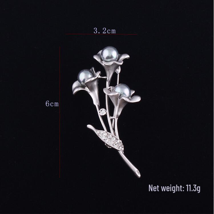 Высококачественная корейская матовая серебристая брошь-цветок с жемчугом