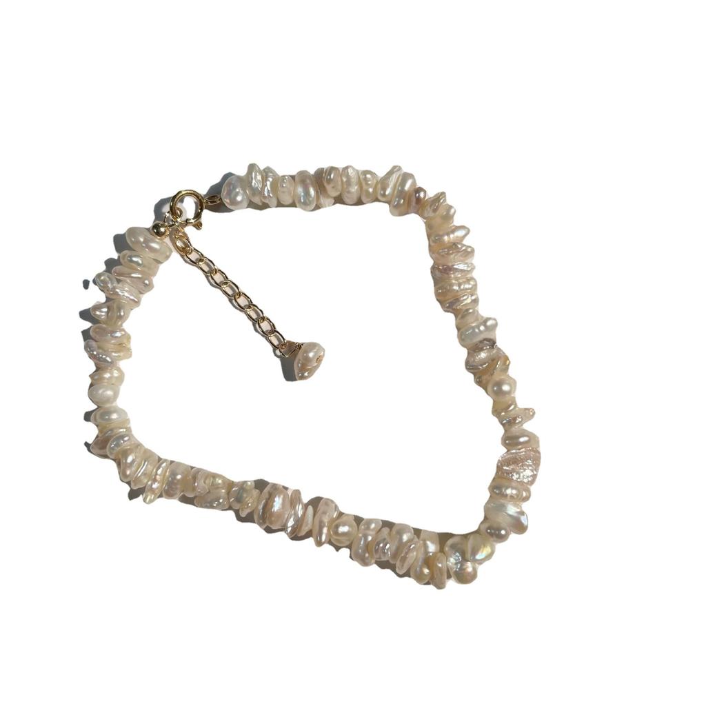 Baroque Special-Shaped Freshwater Pearl Necklace Stacked Hole Small Petal Bead Bracelet Irregular Broken Rice Pearl Collarbone Chain