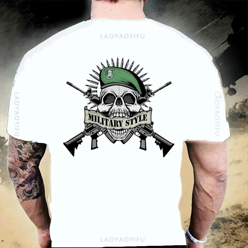 Προς Βαλχάλλα 100% Βαμβακερά Μπλουζάκια Κοντομάνικο Μπλουζάκι με Στρογγυλή Λαιμόκοψη Αμερικανός Μουσάτος Πολεμιστής Τακτική Νεκροκεφαλή Unisex Casual Ανδρικό T-Shirt