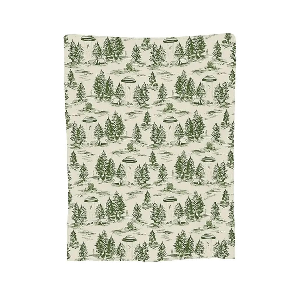 Green Alien Abduction Toile De Jouy Pattern Blankets Soft Warm Flannel Throw Blanket Bedding for Bed Living Room Picnic Home