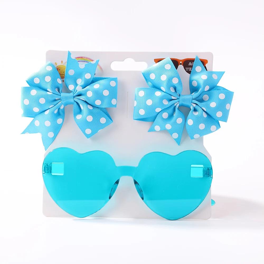 3Pcs/set Kids Cute Solid Dot Hairpin Colorful Heart Sun Glasses Set Girls Boutique Bowknot Hair Clips Children Hair Accessories