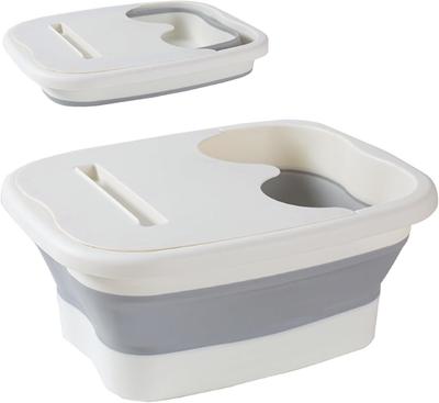 Large Capacity Foldable Foot Bath with Bubble Foot Portable Foldable Bucket Lid, Bucket, (White)