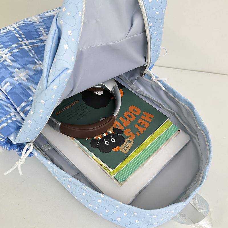 Plaid Backpack Junior High School Student Schoolbag Plaid Large Capacity Backpack