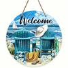 Metal Wall Art Poster, Sea Beach with Seagull and Sailboat, Patio Decoration