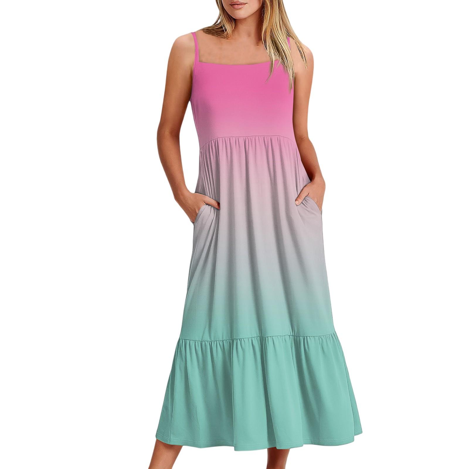 

Жіноча довга пляжна повсякденна елегантна максі-сукня на тонких бретелях, градієнтного кольору, стримана, струмуюча, у богемному стилі XL