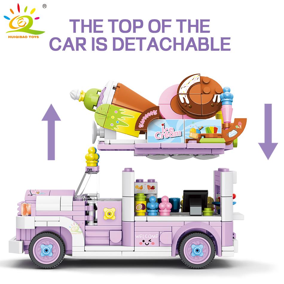 Stadtausflug Bus Burger Shop Eis Auto Bausteine Lebensmittel Street View Shop Architektur Ziegel Spielzeug für Kinder