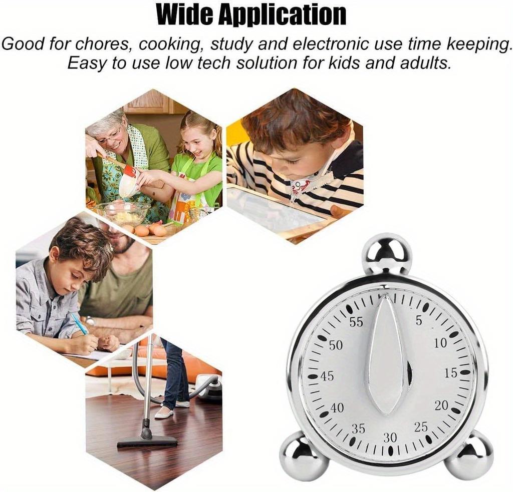 Visible Mechanical Timer, 60-Minute Countdown Clock, Time Manager for Kitchen Baking and Classroom Use – No Power Required