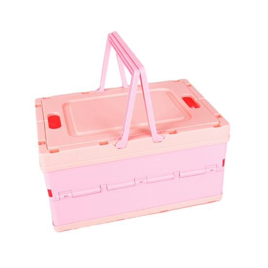 

Складной ящик для хранения с крышкой, ручкой, большой вместимости, штабелируемый, органайзер для мелочей, настольный ящик для хранения S розовый