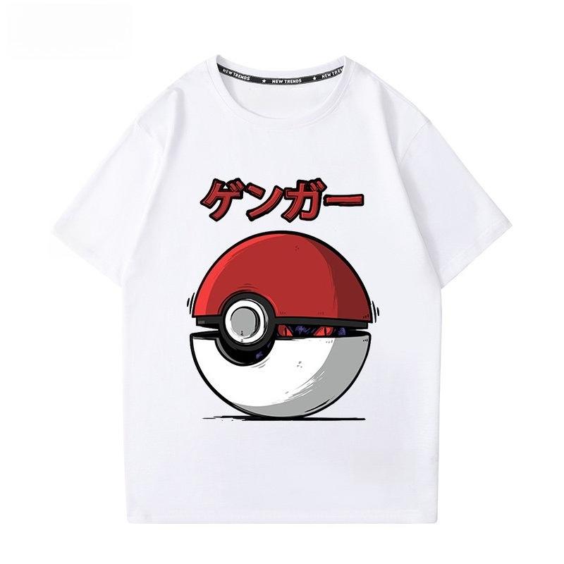 Pokémon Gengar Printing Tee Pure Cotton Tshirt Mens 2026 Summer Fashion Oversize Street Casual Y2K Tops Streetwear Clothing