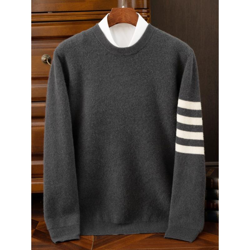 Striped Round Neck Sweater for Men's Autumn and Winter New Simple and Versatile Cashmere Knitted Base Shirt Skin-friendly and Warm Sweater