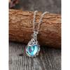 1pc Thorn Vine Moonstone Imitation Necklace, Vintage Distressed Blue Iridescent Water Drop Pendant