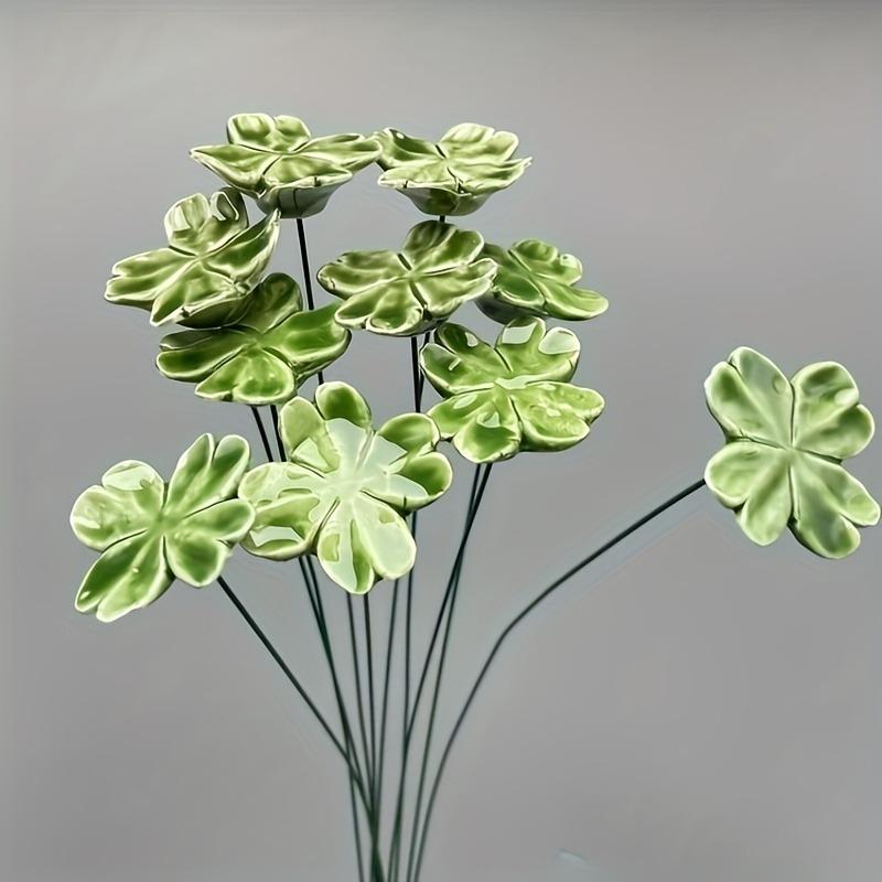 10/20/40pcs Handcrafted Ceramic Four-Leaf Clover Good Luck Hope Faith Love Ceramic Flower Never Fade Eternal for Home Decoration